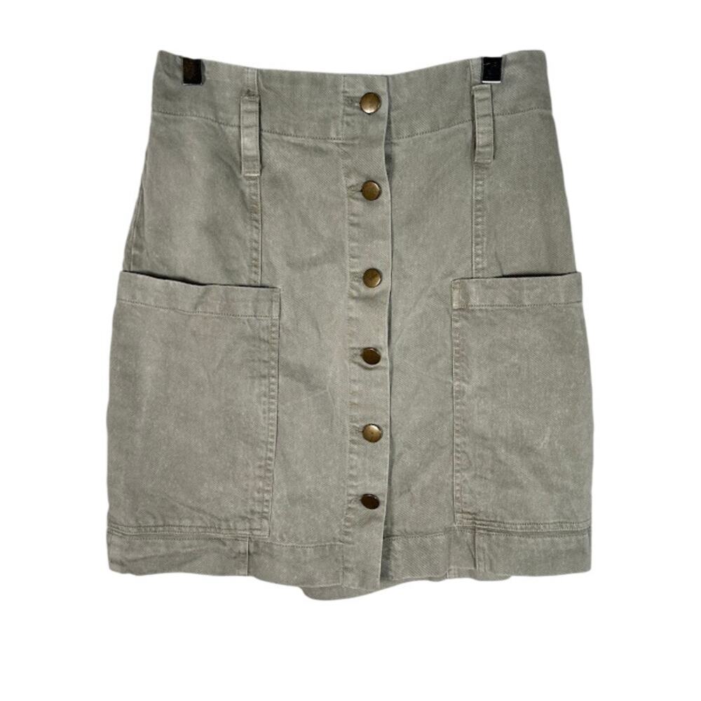 Young Fabulous Broke Women's Denim Skirt S Button Fly Front Olive Stone Wash
